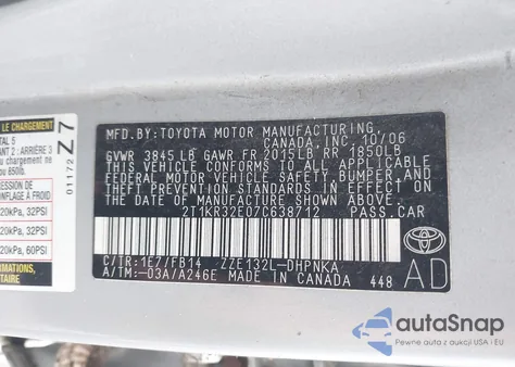 2007 Toyota Matrix Xr из США, поврежденный, VIN 2T1KR32E07C638712